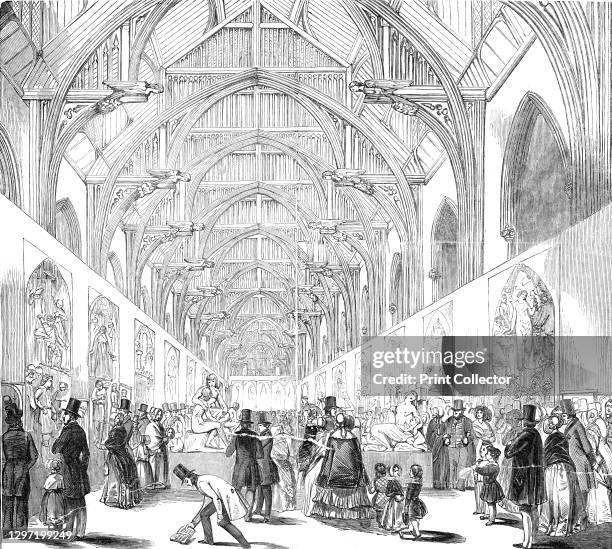 The Exhibition of Cartoons in Westminster Hall, 1845. Art show in the medieval hall at the Palace of Westminster in London. '...a general view of the...