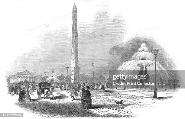 Place de la Concorde, Paris, 1845. The Obelisk of Luxor, brought from Egypt, and the Fountain of River Commerce and Navigation which was designed by...