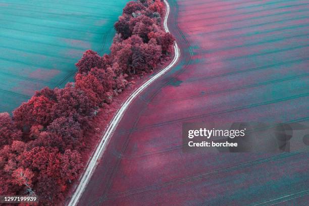 bunte felder - landschaft rot stock-fotos und bilder