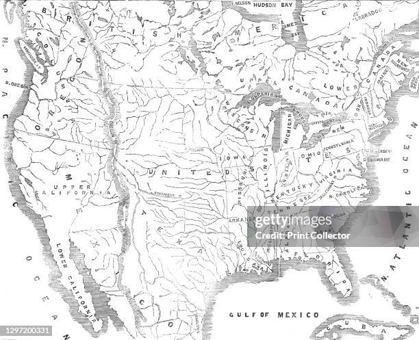 Map of North America, showing the relative positions of Texas and Oregon with the United States, 1845. 'It may...be requisite to subjoin here a few...