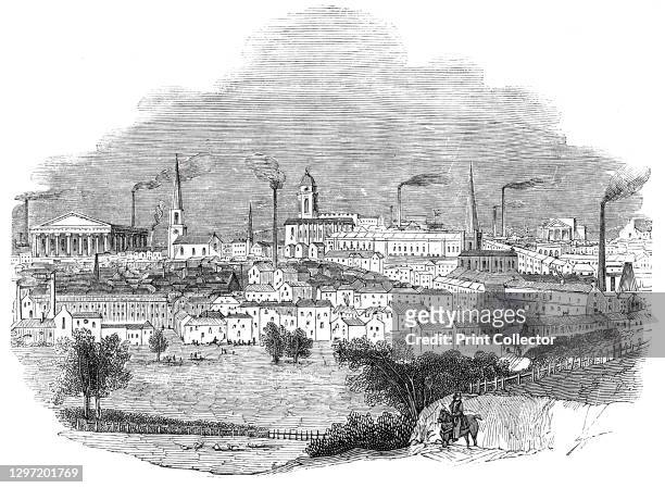 Birmingham, 1844. View of the city of Birmingham in the West Midlands, a centre of manufacturing during the Industrial Revolution. From "Illustrated...