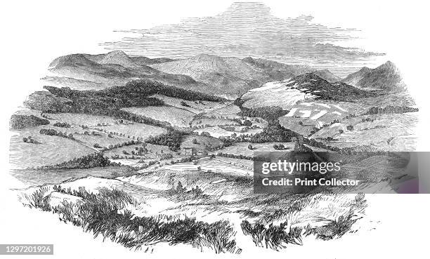 Blair Castle and Glen Tilt from the top of Tulloch, 1844. View of Blair Castle, seat of the Duke of Atholl, in the valley of the River Tilt in the...