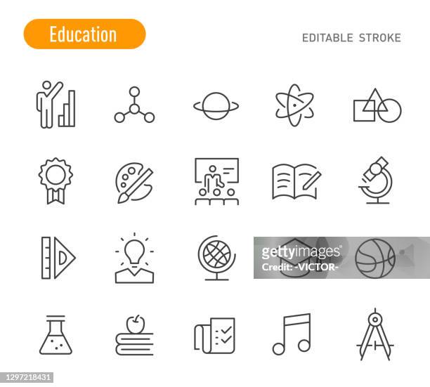 bildungssymbole - linienserie - editable stroke - kunstwerk stock-grafiken, -clipart, -cartoons und -symbole