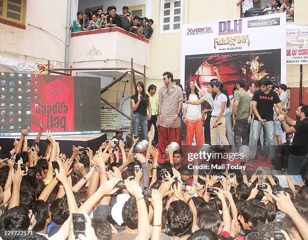 Bollywood actor Ranbir Kapoor promote his film 'Rockstar' at MMK College in Mumbai.