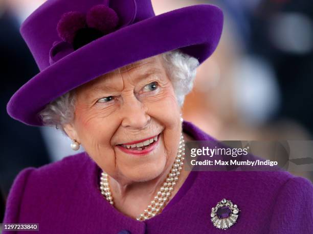 Queen Elizabeth II visits the Royal British Legion Industries village to celebrate the charity's centenary year on November 6, 2019 in Aylesford,...