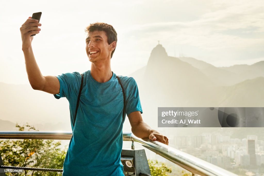 Tourist taking selfie