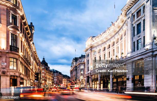 a night-time view of regent street in london - stock photo - central london stock pictures, royalty-free photos & images