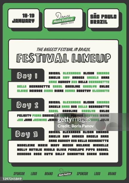 music festival dj musician lineup poster or flyer for night club or live music event banner in funky green style - film festival stock illustrations