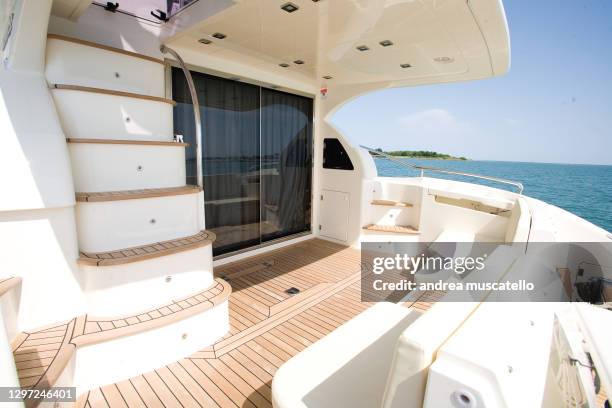 view on board from motor yacht - motor yacht stockfoto's en -beelden