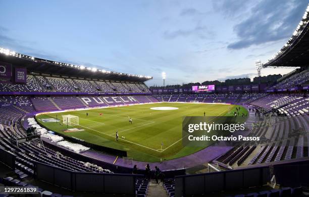 General view inside the stadium prior to the La Liga Santander match between Real Valladolid CF and Elche CF at Estadio Municipal Jose Zorrilla on...