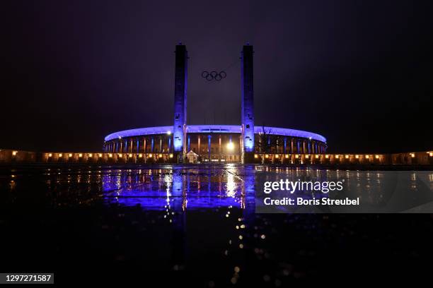 General view of the outside of the stadium ahead of the Bundesliga match between Hertha BSC and TSG Hoffenheim at Olympiastadion on January 19, 2021...
