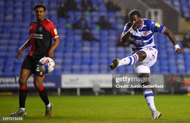 Lucas Joao of Reading scores their side's first goal during the Sky Bet Championship match between Reading and Coventry City at Madejski Stadium on...