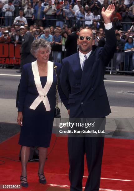 Actor Bruce Willis and mother Marlene Willis attend Bruce Willis' Hand & Footprints in Cement Ceremony on May 18, 1995 at Mann's Chinese Theatre in...