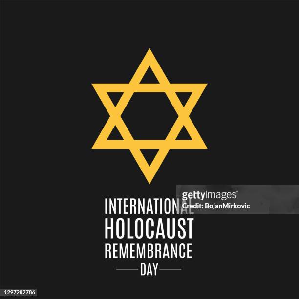 ilustraciones, imágenes clip art, dibujos animados e iconos de stock de día de la memoria del holocausto, fondo negro con estrella de david. vector - tributo