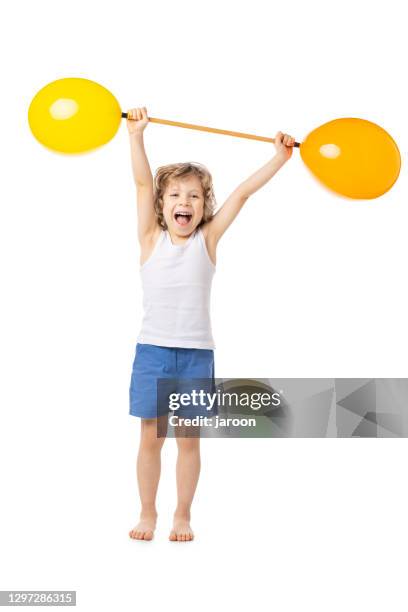 full body picture of 5 years old happy strongman - 4 5 years balloon stock pictures, royalty-free photos & images