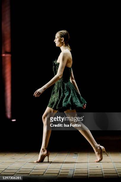 In this image released on January 19, model Trixie Giese walks the runway at the Lana Mueller show during the Mercedes-Benz Fashion Week Berlin...