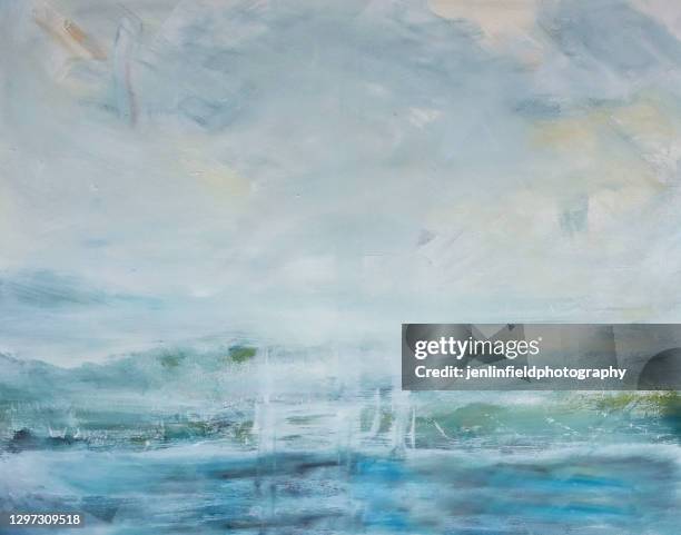 beachy coloured abstract oil painting on canvas - ocean pictures stockfoto's en -beelden