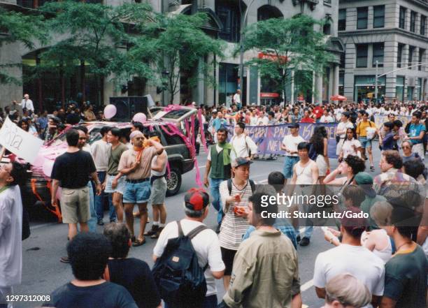 Representatives from Indian, Asian, and Pacific Islander Lesbian, Gay, Bisexual, Transgender, and Queer groups march on Fifth Avenue, participating...