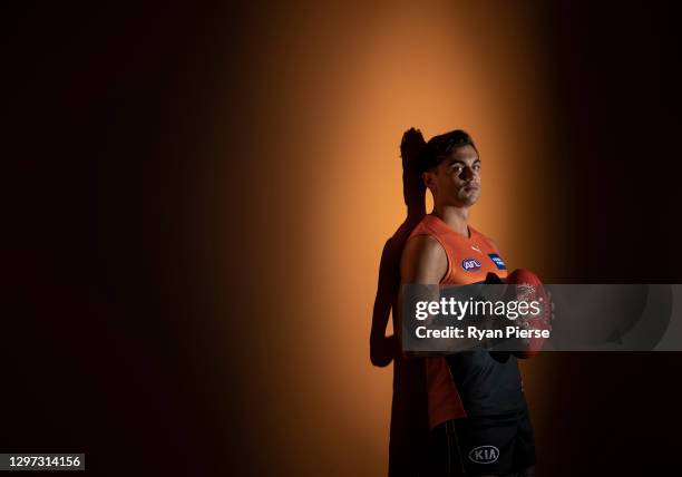 Tim Taranto of the Giants poses during the GWS Giants AFL portrait session on January 19, 2021 in Sydney, Australia.