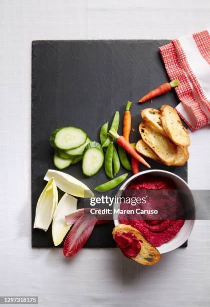 beet pate with dippers - crudites stock pictures, royalty-free photos & images