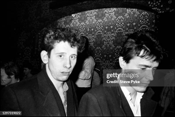 Shane MacGowan and Spider Stacy, of The Pogues at the Crown pub on Cricklewood Broadway, London, 1984.