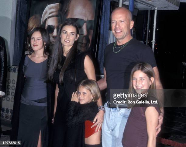 Actress Demi Moore, actor Bruce Willis and daughters Rumer Willis, Tallulah Willis and Scout Willis the "Bandits" Westwood Premiere on October 4,...