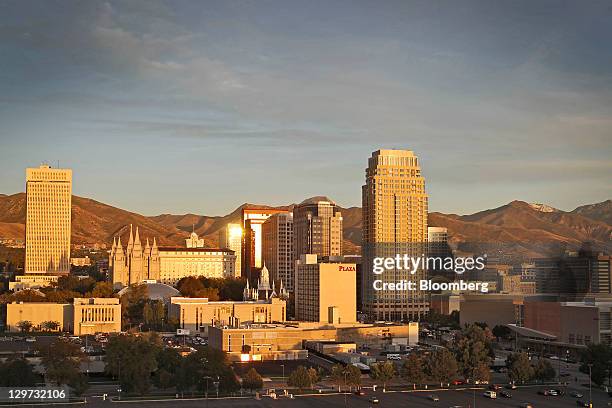 Buildings stand in the skyline of Salt Lake City, Utah, U.S., on Thursday, Oct. 13, 2011. Dallin H. Oaks, a member of the governing body of the...