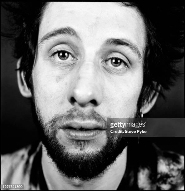 Irish singer Shane MacGowan of folk rock band The Pogues, in a record cover shoot at RAK recording studios in St Johns Wood London, 23rd February...