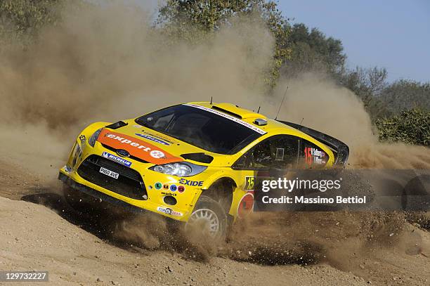 Henning Solberg of Norway and Ilka Minor of Austrian compete in their M-Sport Stobart WRT Ford Fiesta RS WRC during the Shakedown of the WRC Rally of...