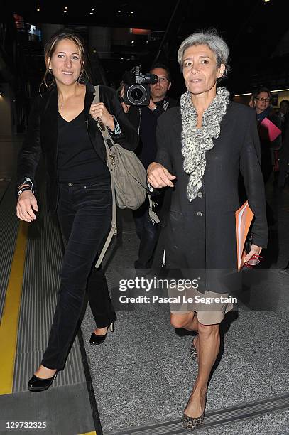 Maud Fontenoy and the Delegate Minister of research Claudie Haignere arrive at La Cite des Sciences to Launch New Pedagogic Programme for Maud...