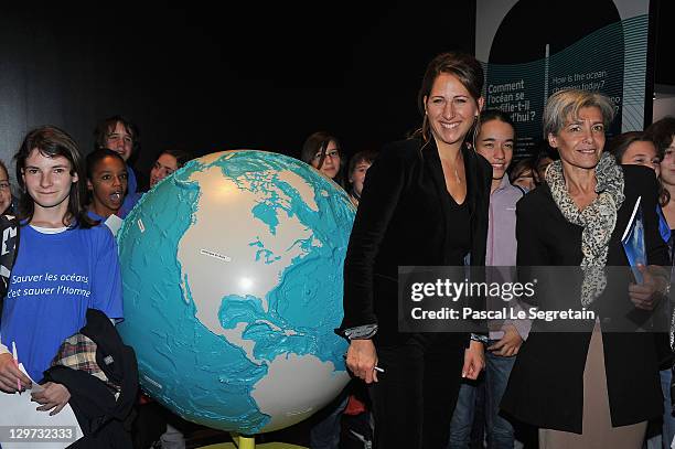 Maud Fontenoy and the Delegate Minister of research Claudie Haignere launch New Pedagogic Programme for Maud Fontenoy's Foundation at La Cite des...