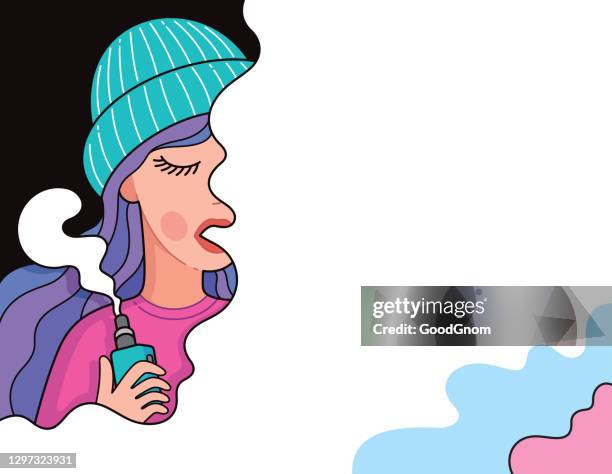 young hipster woman vaping - e cigarettes stock illustrations