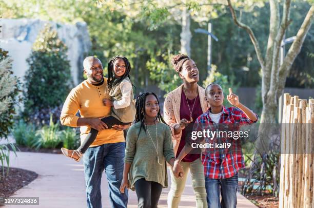 familia afroamericana disfrutando del día en un parque - zoo fotografías e imágenes de stock