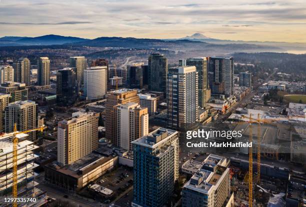 aerial view of downtown bellevue - washington state stock pictures, royalty-free photos & images