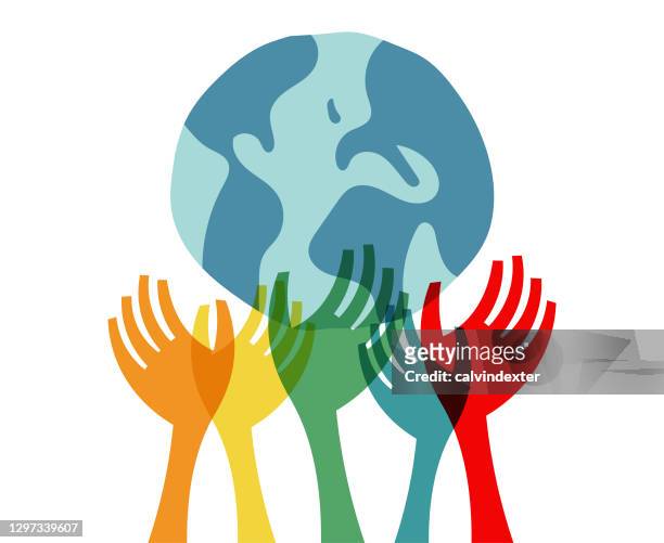 human hands holding the world - world hands stock illustrations