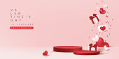 Valentine's day sale banner backgroud with product display cylindrical shape.