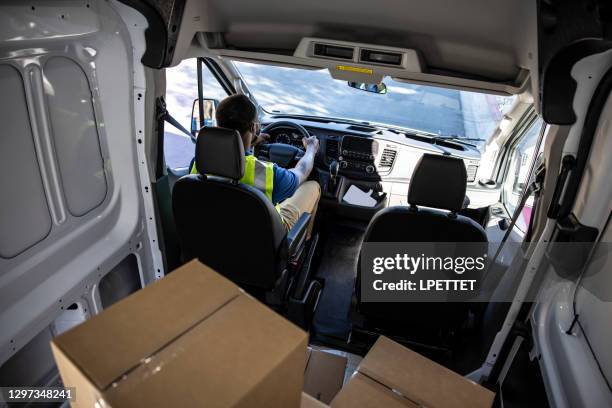 cargo van delivery during pandemic - advanced driver assistance systems stock pictures, royalty-free photos & images