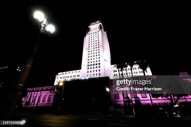 Los Angeles City Hall illuminates amber red to support the Biden Inaugural Committee's COVID-19 Memorial: A National Moment of Unity and Remembrance...