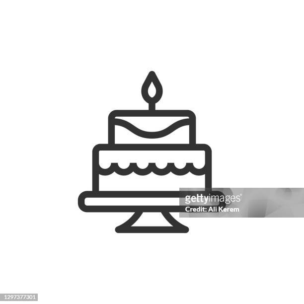 illustrazioni stock, clip art, cartoni animati e icone di tendenza di icona della linea torta di compleanno - birthday cake