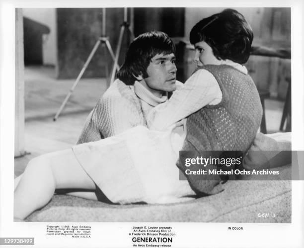 Pete Duel and Kim Darby in a scene from the film 'Generation', 1969.