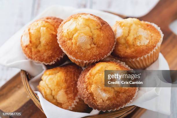 homemade muffins on basket - muffin stock pictures, royalty-free photos & images