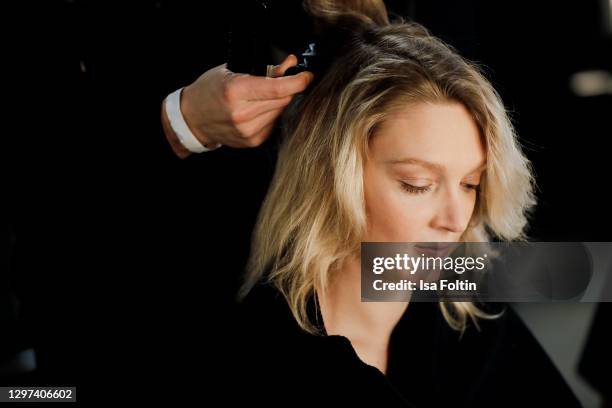 In this image released on January 19, model Victoria Jancke is seen backstage ahead of the Lana Mueller show during the Mercedes-Benz Fashion Week...