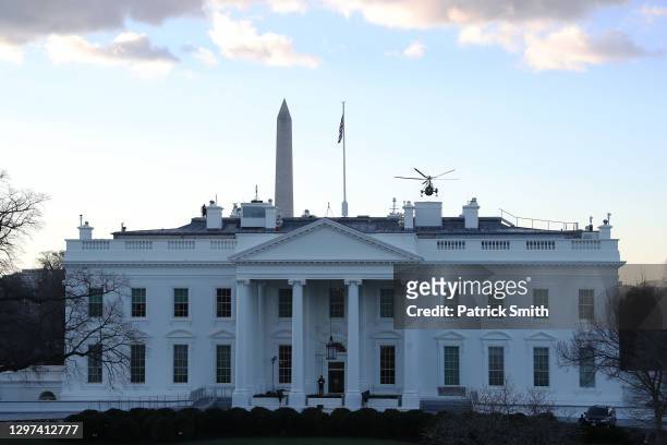 Marine One lifts off carrying President Donald Trump and first lady Melania Trump as they depart from the White House ahead of the inauguration of...