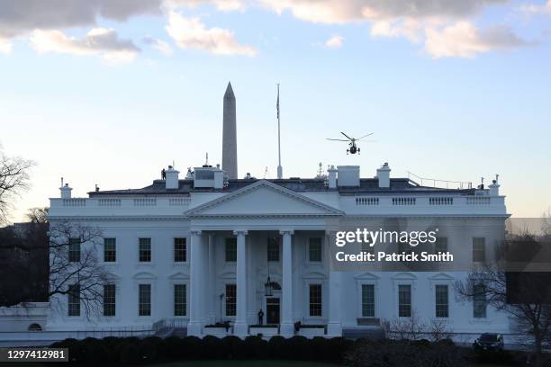 Marine One lifts off carrying President Donald Trump and first lady Melania Trump as they depart from the White House ahead of the inauguration of...