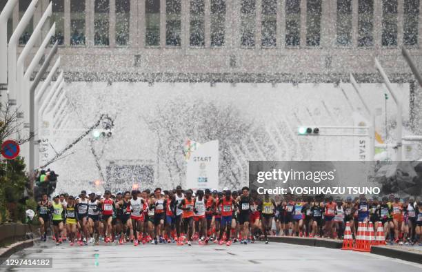 Départ des 38000 participants le 3 mars 2019 du marathon de Tokyo, Japon.