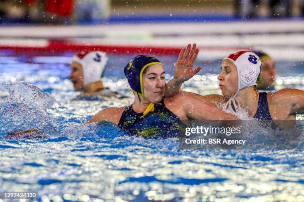 Aizhan Akilbayeva of Kazakhstan, Rita Keszthelyi of Hungary during the match between Hungary and Kazakhstan at Women's Water Polo Olympic Games...