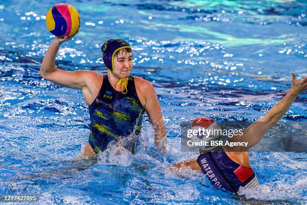 Aizhan Akilbayeva of Kazakhstan, Rita Keszthelyi of Hungary during the match between Hungary and Kazakhstan at Women's Water Polo Olympic Games...