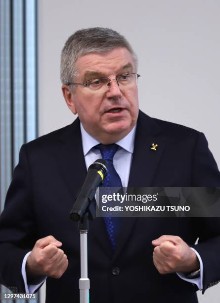 Portrait du président du Comité International Olympique Thomas Bach lors d'une conférence de presse le 28 novembre 2018 à Tokyo, Japon.