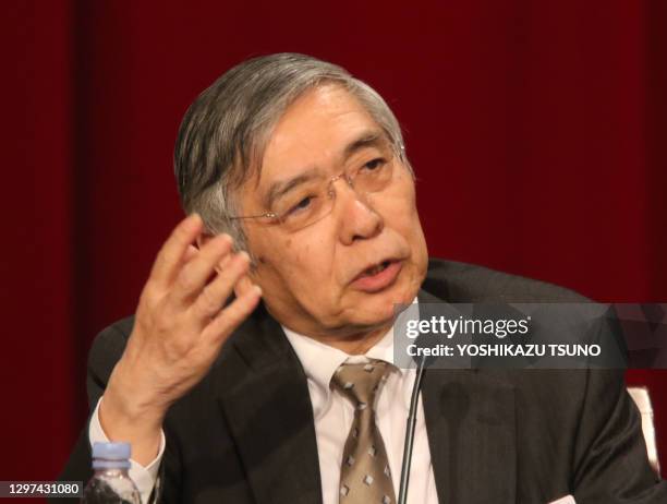 Portrait du gouverneur de la Banque du Japon Haruhiko Kuroda lors des 22ème Rencontres Financières Internationales de Paris Europlace le 19 novembre...
