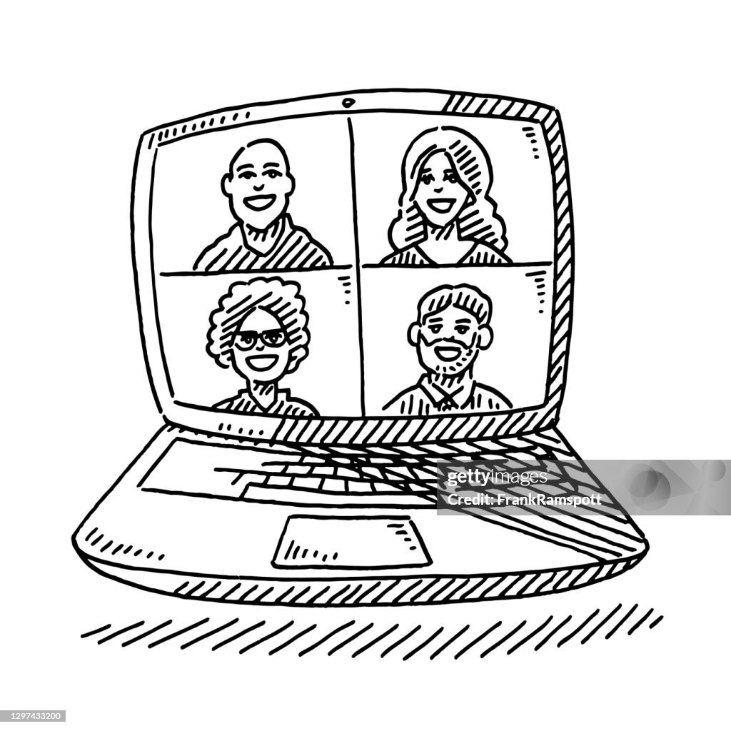 Split Screen Drawing Reference Video Chat Split Screen On Laptop Drawing High-Res Vector Graphic ...